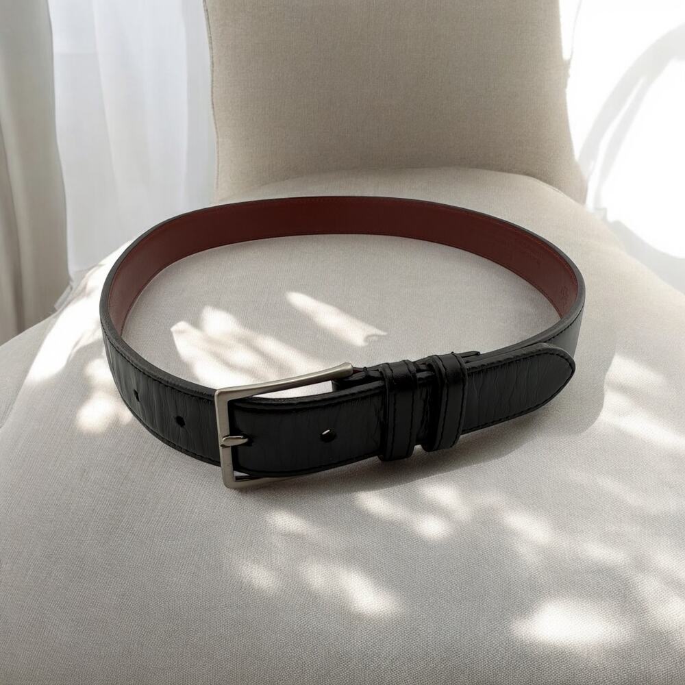 Coach Black Leather Belt with Silver Buckle